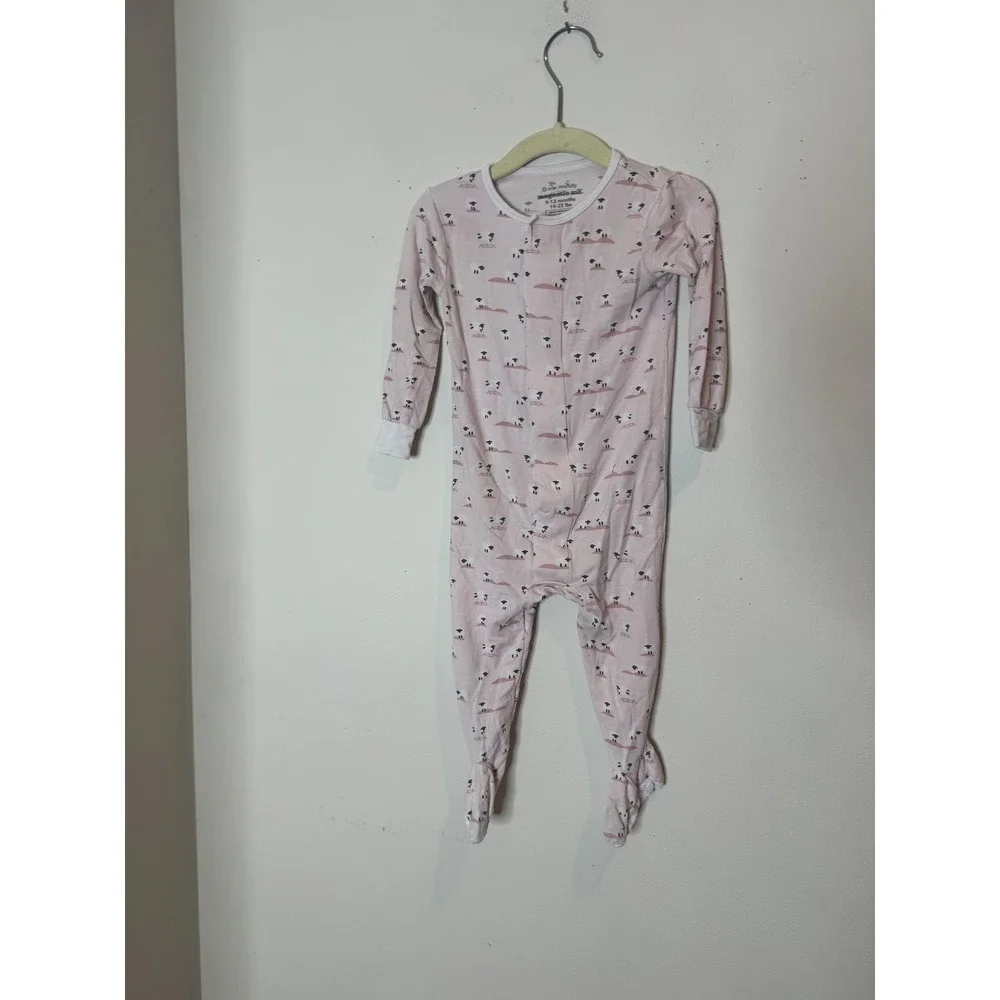 Magnetic Me Footie Pajamas Baby Girls 9-12M Pink Animal Modal One Piece Coverall